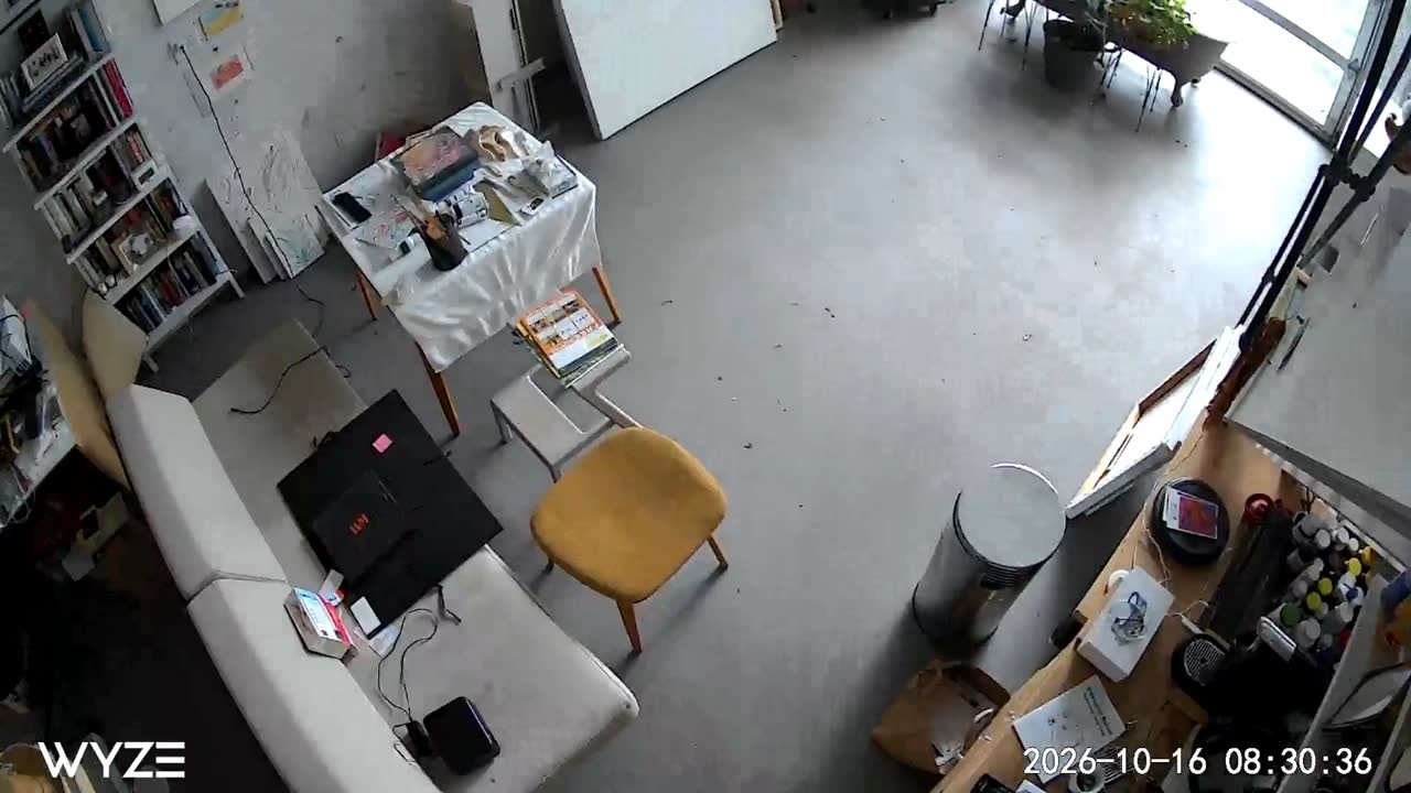 Overhead view of the studio sofa and worktable
